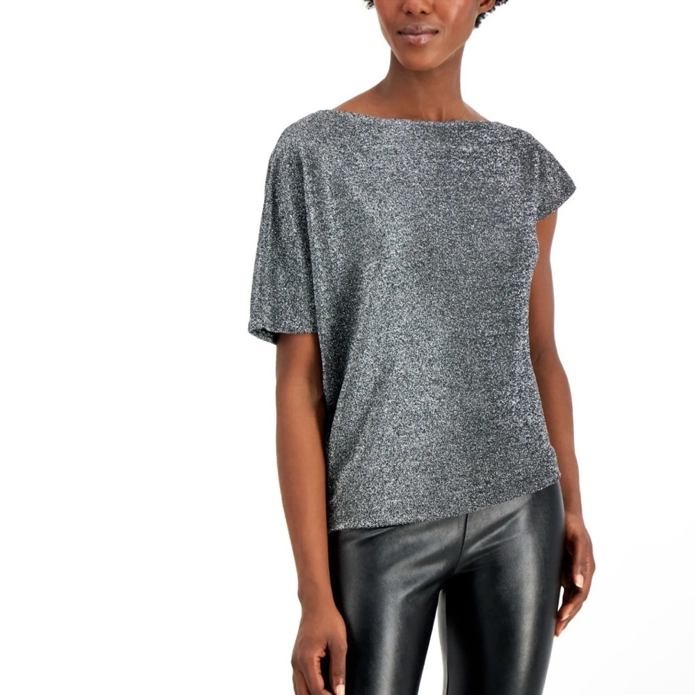 Alfani Boatneck Silver short sleeve top size XL EUC - Picture 1 of 6